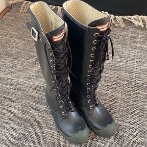 Tall lace up Hunter rain boots
